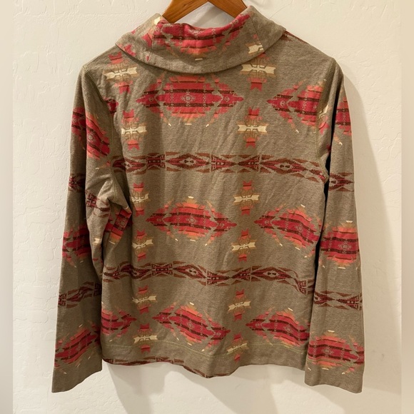 Ralph Lauren Chaps Denim Aztec Sweater Womens XL Pullover Tribal Southwest Cowl - Picture 2 of 5